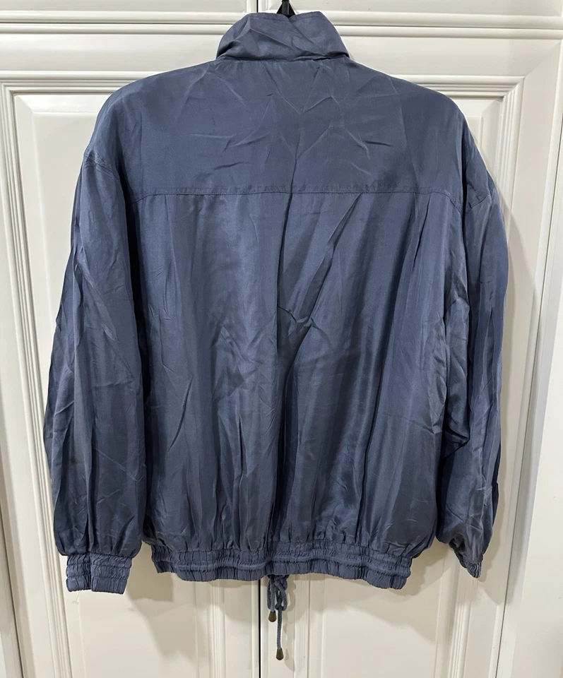 Винтажный 80-х Robert запаса шелк Bomber куртка женщин M синий полный молнии Snap спереди новый с Ярлыками - Изображение 2 из 4