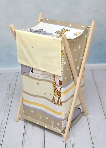 Laundry Basket With Natural Wooden Frame Storage Removable Linen Safari Beige - Afbeelding 1 van 1
