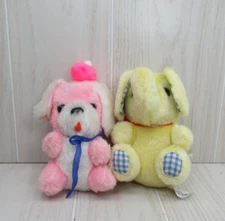 Brechner vintage plush puppy dog pink white w/ hat yellow elephant blue checks