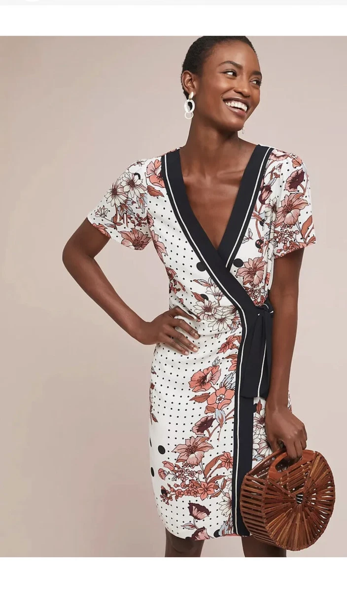 Anthropologie Maeve Aubrey Floral Polka Dot Wrap Dress Size 6 eBay