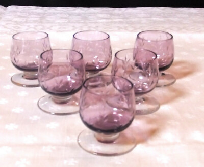 6 Art-Déco Gläser Für Alkohol Aus Violett Getöntem Kristall