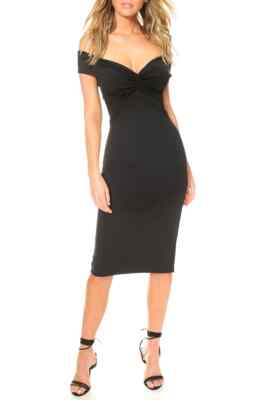KATIE MAY HARLOW OFF THE SHOULDER BODY-CON COCKTAIL BLACK DRESS sz S= 4