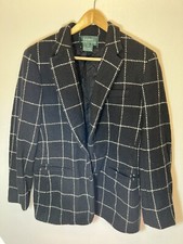 Vtg Ralph Lauren LRL Equestrian Womens Wool Tweed Preppy Windowpane Blazer Sz 12