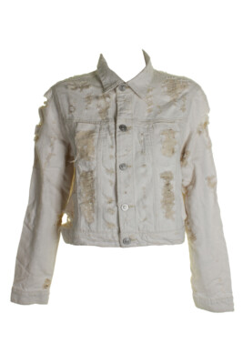 Hudson Jeans Ivory Garrison Cotton Ripped Denim Jacket L