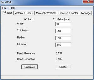 Press Brake Bending Chart Metric