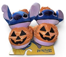 Disney Stitch Women's Size 7/8 Halloween Pumpkin Plush Slippers Orange Purple