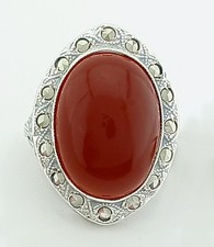 GENUINE 5.40 Cts CARNELIAN  MARCASITE RING SOLID .925 STERLING SILVER - NWT