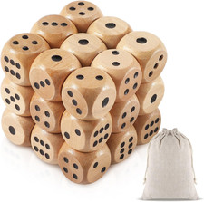 50 Pcs Wooden Dice Set 16mm Standard Wooden Dice Bulk 6 Sided with Rounded Co...