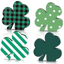 4 Pcs St Patricks Day Wooden Shamrock Decoration Irish Clover Simple Style