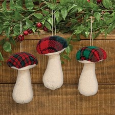 New Cottagecore SET 3 TARTAN PLAID MUSHROOM ORNAMENTS Christmas Hangers