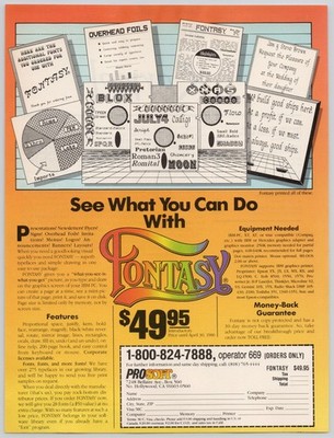Fontasy Fonts Graphics Prosoft IBM PC Printer 1986 Vintage Print Ad