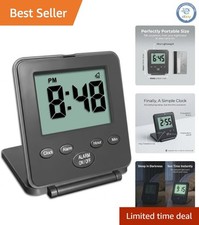 Digital Travel Alarm Clock - Compact, Loud, Snooze, Battery Powered, Black