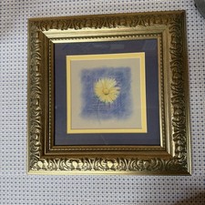 Vintage Yellow Flower Framed Print with Gold Frame Wall Art 14x14