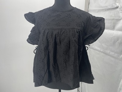 Sunshine Tienda Lottie Top Black Eyelet Flutter Top Cotton One Size Boxy ML NWT