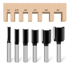 Double Fluted Straight Cut Router Bit Set 1/4 Shank, 6 Pcs Carbide Tipped Plu...