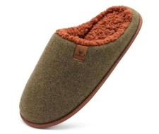 Mens House Memory Foam Slippers with Comfy Warm Plush Lining 8.5 Green Brown