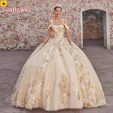 Champagne Quinceanera Dresses Shiny Lace Sequins Appliques Ball Gowns Sweet 16