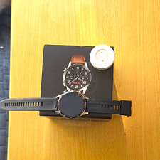 Huawei Watch GT 2 46mm Stainless Steel Silver Case Black Silicone Band GPS