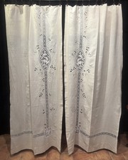 Antiche tende In Tela Medioevale Cm100x305  a pannello-  Ricamo Mano E Tombolo