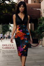 Dolce & Gabbana Floral Print Vintage D&G Lace Trimmed Satin Dress IT40