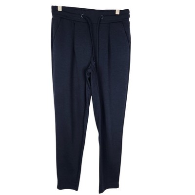 ICHI Pants Womens XS Navy Blue X Kate PA Stretch Drawstring Trousers Pockets