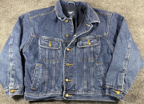 Wrangler Sport Denim Jean Jacket Large Dark Wash Lined Vintage Warm Trucker - Image 1