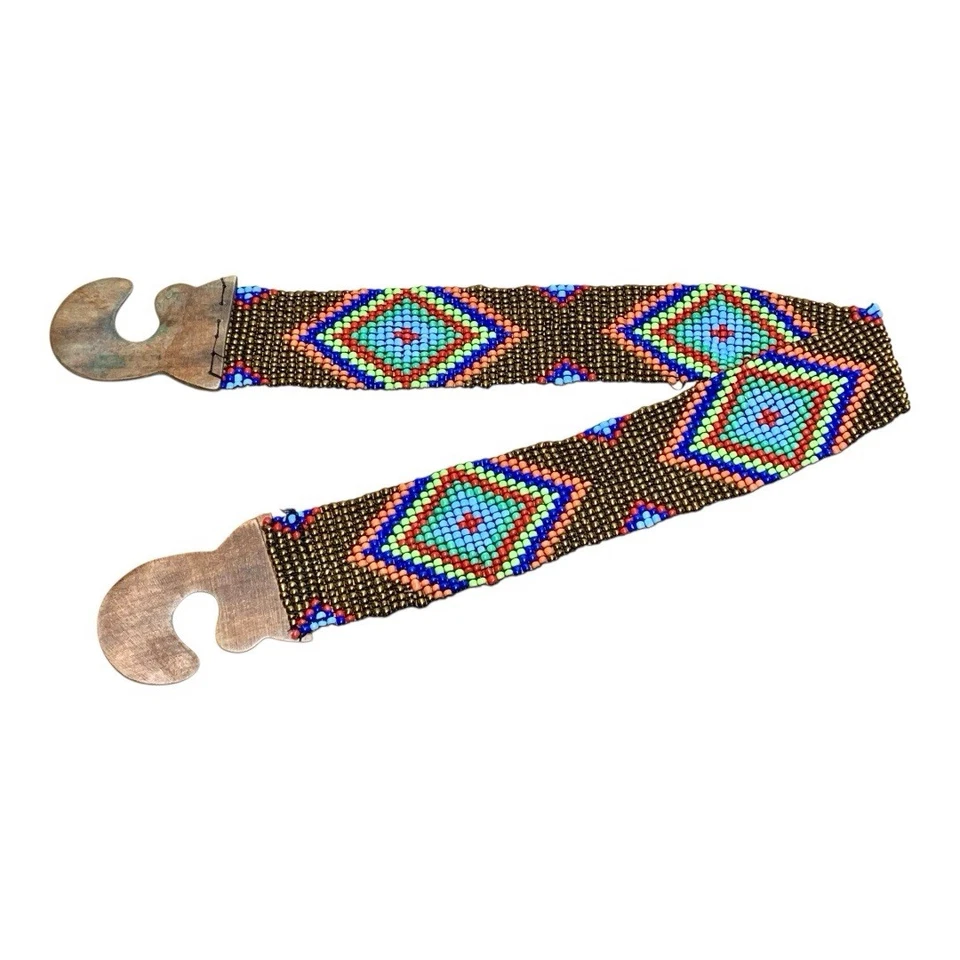 Женский винтажный индейский пояс с бисером и деревянной застежкой (EVC) - Изображение 3 из 4