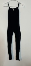 Women Black Solid Knit Unitard Leotard Nylon/Spandex M