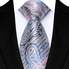 New Classic Paisley Brown Blue Pink JACQUARD WOVEN 100 Silk Men's Necktie Tie