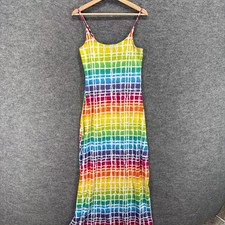 Love Dress Women M Medium Yellow Plaid Maxi Long Sleeveless Round Neck Casual