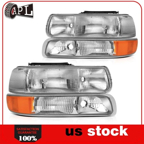 Headlamps SET FOR 1999-02 Chevy Silverado 00-06 Suburban Tahoe Chrome Headlights