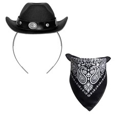 Cowboy Hat Headband Cowgirl Mini Hat Headbands with Bandana for Black Classic