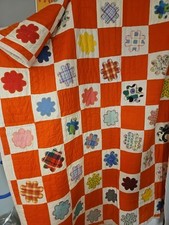 Vintage 82"x63 Hand Stitch Grandmother Flowers Quilt Cleaned