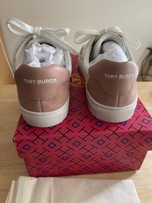 NIB Tory Burch Color Block Sneaker Bari Nappa In Pink Moon/Malva