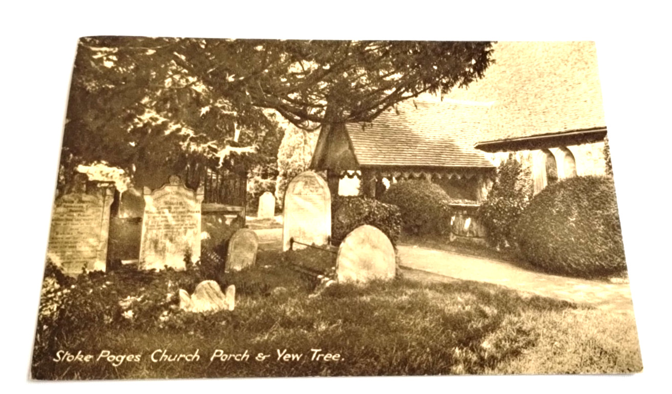 Vintage Cemetery Postcard Stoke Poges Church Porch Yew Tree England RPPC