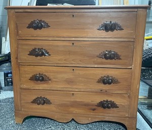 Walnut 4-Drawer Dresser With Carved Pulls C1890