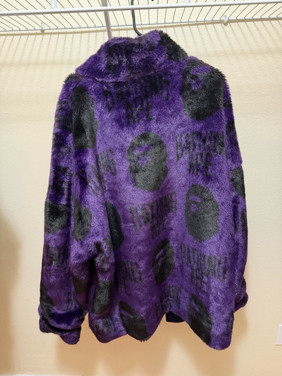 A Bathing Ape BAPE Men's Full Zip Faux Fur Jacket Purple/Black Graphic 2XL - second product detail image