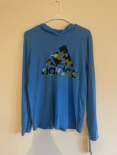 Adidas Boys Youth Light Blue Pullover Hooded Sweatshirt Size XL
