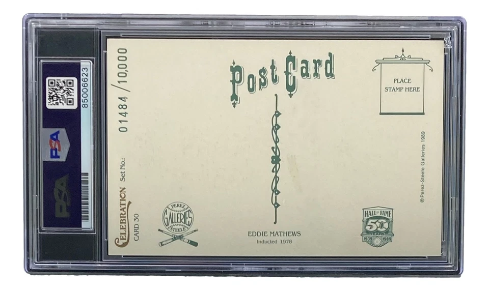 Eddie Mathews Braves Signed 4x6 Perez-Steele Postcard PSA/DNA Gem MT 10 - Image 2 of 4