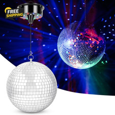 Disco Ball with Motor and Light, 8" Hanging Mirror Ball and 6RPM Batteries