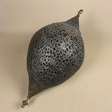 Antique Gold Brass Metal Morocann Lantern Lamp Light Asian Vintage Hanging