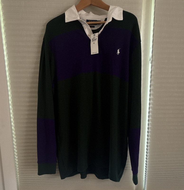 Polo Ralph Lauren Classic Fit Long Sleeve Rugby Polo Shirt XL Purple Green