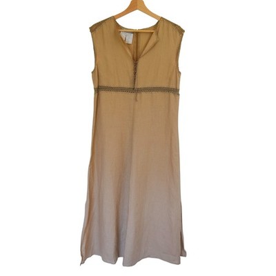 Max Mara Linen Crochet Detail Sheath Maxi Dress Size 8