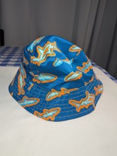 Boys UV Skinz Bucket Hat Youth Beach Hat Orange Blue Sharks Reversible