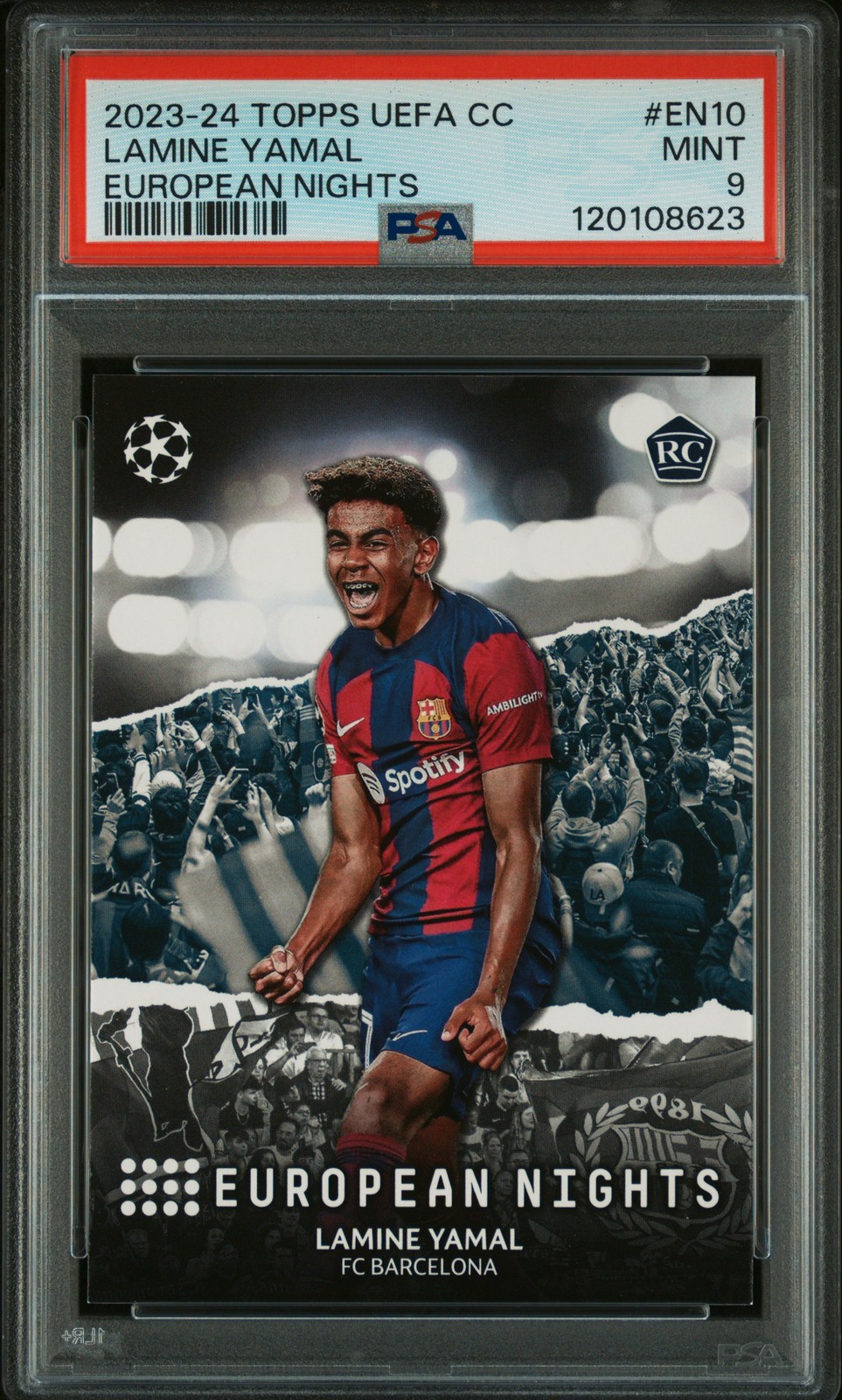 LAMINE YAMAL 2023-24 TOPPS UEFA CC UCC EUROPEAN NIGHTS #EN10 RC PSA 9 MINT