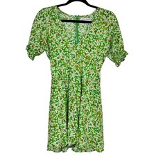 Faithful the Brand Green Ditsy Floral Mini Dress Womens 4 Puff Shoulder Summer