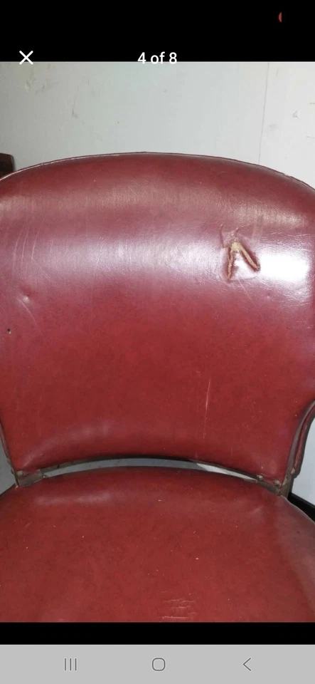 Винтажное красное кожаное деревянное кресло - Изображение 4 из 4