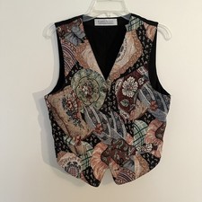 VTG Tapestry Vest Women's M Vintage Cottage Butter Mom Fall Autumn Karen Scott