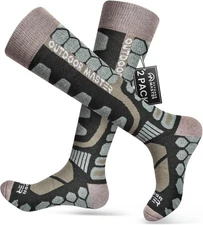 OutdoorMaster Merino Wool Outdoor Sports Ski Over Calf Non Slip Socks. 2 Pk - XL