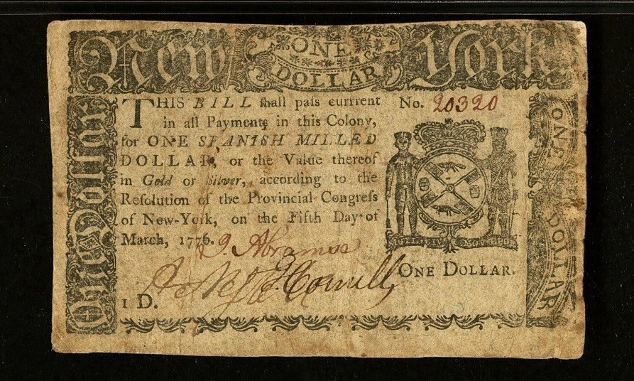 1776 NEW YORK, American Revolution $1 Colonial Currency Bank Note, NY-191, PMG - Image 3 of 4